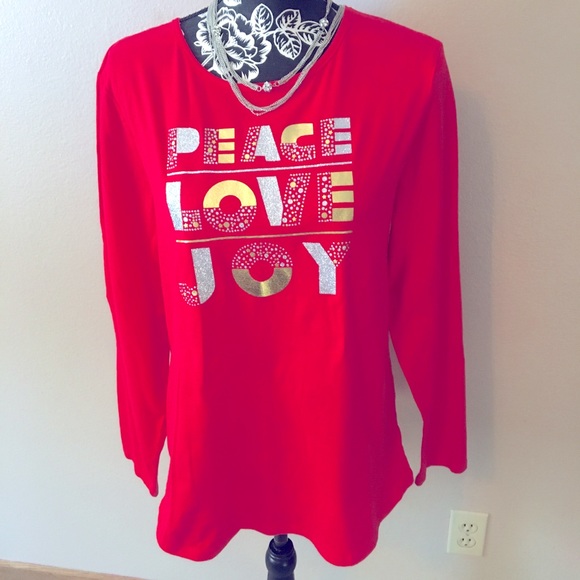 Holiday Time Tops - NWT HOLIDAY TIME LG COTTON RED SILVER & GOLD SHORT SLEEVED TEE WITH SPARKLE